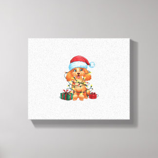 Lienzo Navidades de perro caniche de Santa Hat iluminando