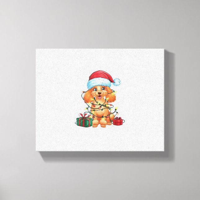 Lienzo Navidades de perro caniche de Santa Hat iluminando (Anverso)