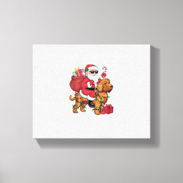 Lienzo Navidades de perro de Cockapoo iluminando Santa Ri (Anverso)