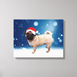 Lienzo Navidades de perro de pug cutáneo Estrellas de nie