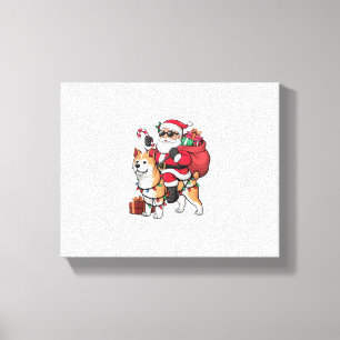 Lienzo Navidades de perros Akita Inu en Santa Riding