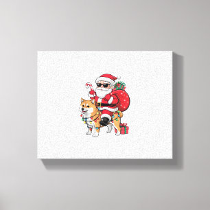 Lienzo Navidades de perros Akita Inu en Santa Riding