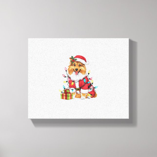 Lienzo Navidades de perros de Santa Sheltie iluminando Na (Anverso)