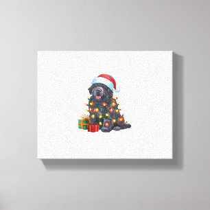Lienzo Navidades de perros de Terranova iluminando Santa