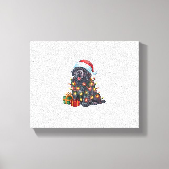 Lienzo Navidades de perros de Terranova iluminando Santa  (Anverso)