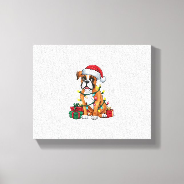 Lienzo Navidades de perros del Boxer de Santa Hat Lughing (Anverso)