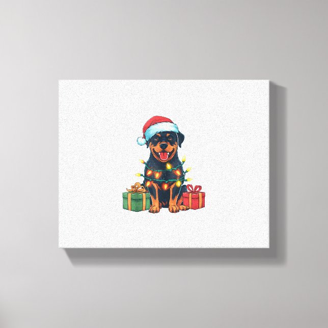 Lienzo Navidades de perros rottweiler de Santa Hat Ilumin (Anverso)