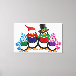 Lienzo Navidades de pingüinos adoran con Gorras y espanto