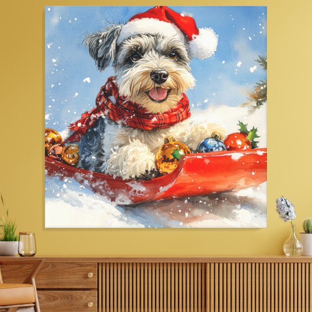 Lienzo Navidades de Schnauzer Dog en Sledge Let it Snow (Insitu (Sala de estar))