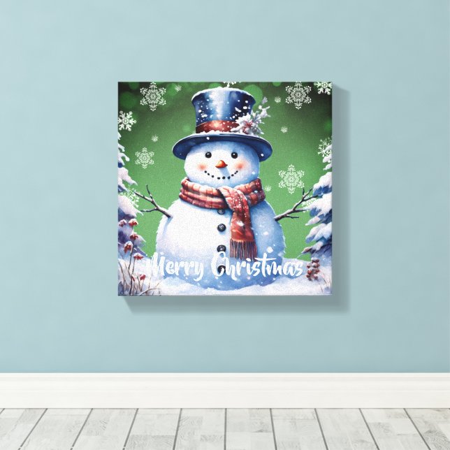 Lienzo Navidades de Winter Forest Snowman | Green (Insitu (piso de madera))