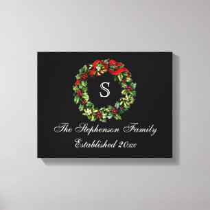 Lienzo Navidades del Monograma Classic Holly Wreath Perso