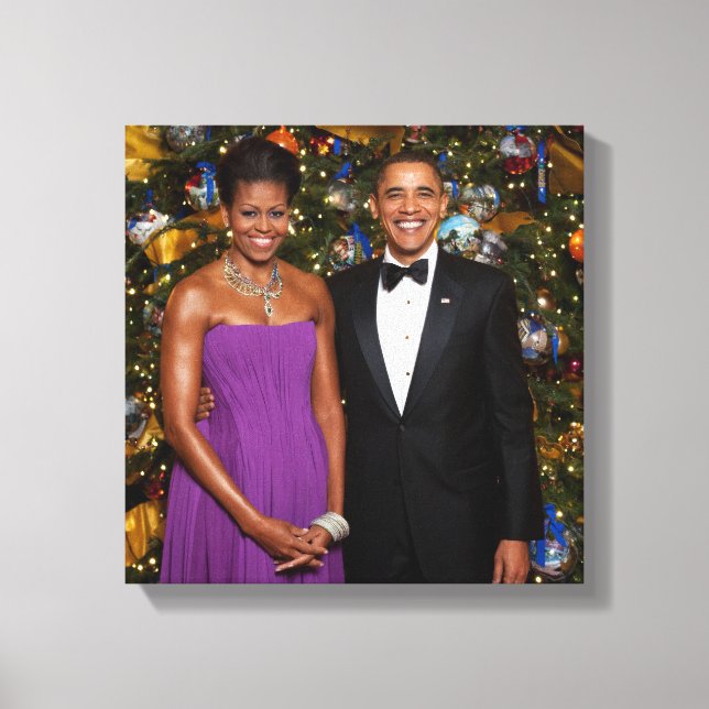 Lienzo Navidades del presidente Barack Obama y Michelle (Anverso)