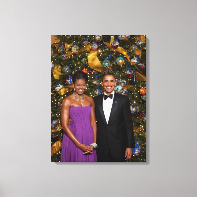 Lienzo Navidades del presidente Barack Obama y Michelle (Anverso)