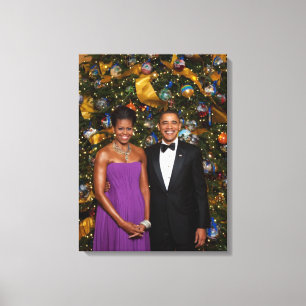Lienzo Navidades del presidente Barack Obama y Michelle