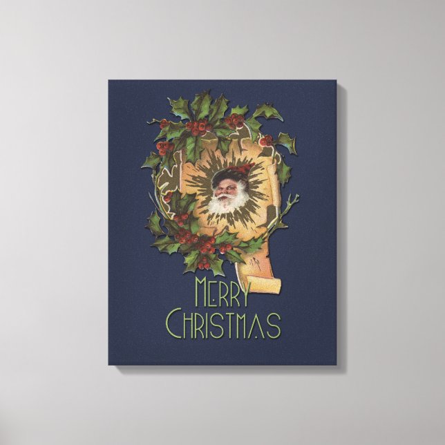 Lienzo Navidades del Vintage Santa Antique Holly (Anverso)