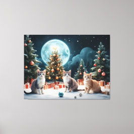 Lienzo Navidades encantadores noche con gatitos