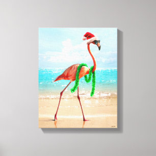 Lienzo Navidades Flamingo en la playa