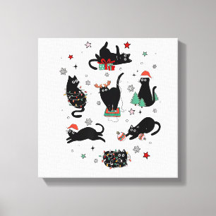 Lienzo Navidades Gatos Negros