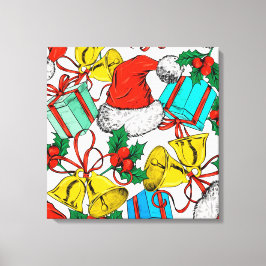 Lienzo Navidades Gorras, regalos y campanas