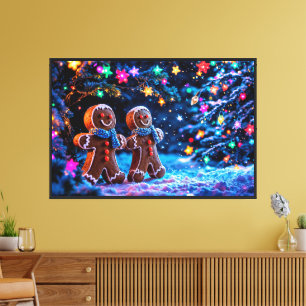 Lienzo Navidades jengibre hombres nevar magia