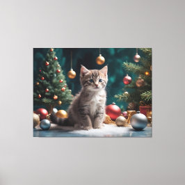 Lienzo Navidades juguetones gatitos cerca del árbol con o