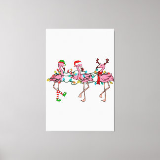 Lienzo Navidades Luces Flamingo Rosa Santa Hat Holiday X