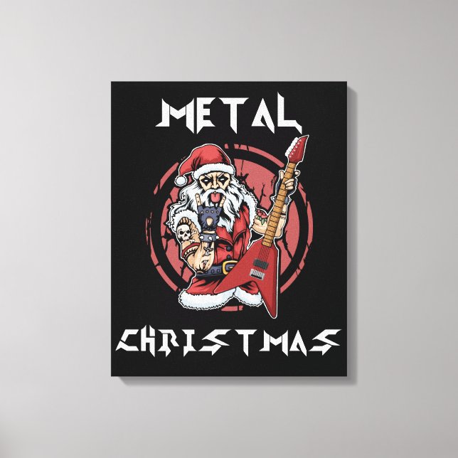 Lienzo Navidades Metalizado pesados Santa Rock Horns Meta (Anverso)