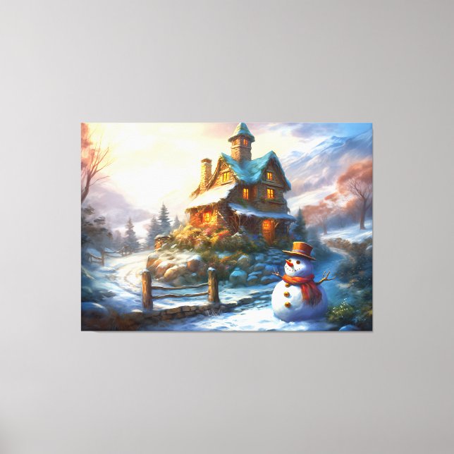 Lienzo Navidades nostálgicos Snowman | Algodón de cosecha (Anverso)