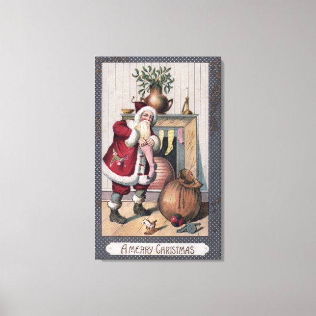 Lienzo Navidades saludan a Santa Stuffing Stockings (Anverso)