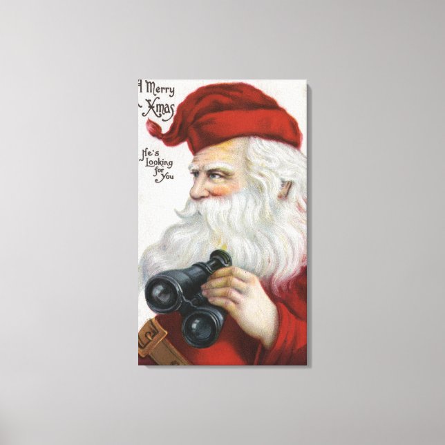 Lienzo Navidades Saludando a Santa con Binoculares (Anverso)