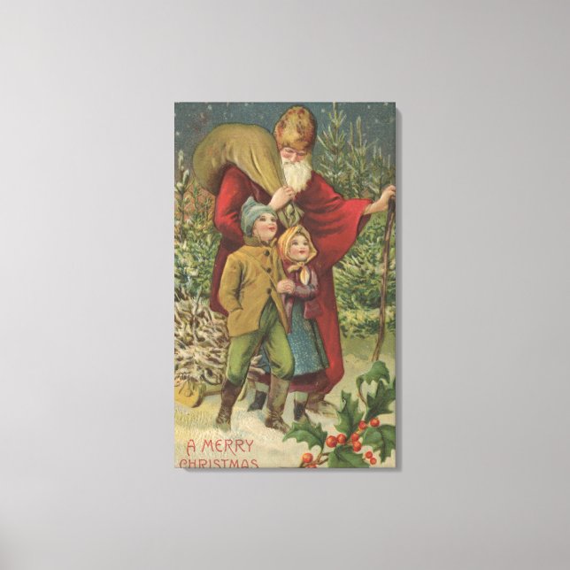 Lienzo Navidades saludando a Santa Walking con niños (Anverso)