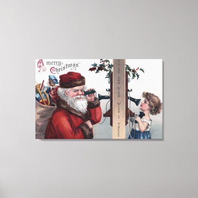 Lienzo Navidades Saludando a Santa y al teléfono (Anverso)