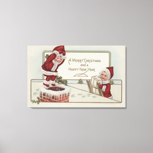Lienzo Navidades saludandoPequeños niñosChimney (Anverso)