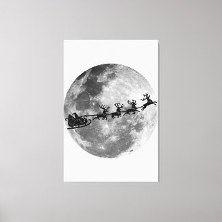Lienzo Navidades Santa Claus Volando Pasando La Luna