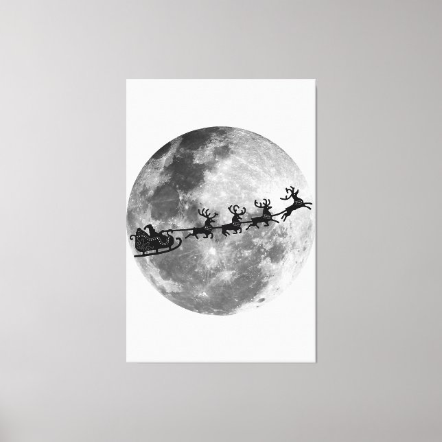 Lienzo Navidades Santa Claus Volando Pasando La Luna (Anverso)