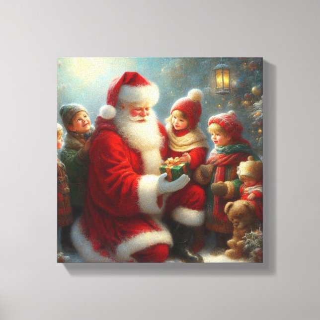 Lienzo Navidades Santa con niños 2 (Anverso)