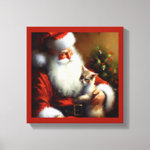 Lienzo Navidades Santa y un gato 3