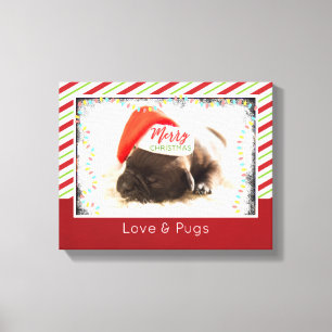 Lienzo Navidades se pug en Santa Hat con luces Navidades