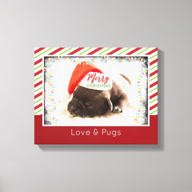 Lienzo Navidades se pug en Santa Hat con luces Navidades (Anverso)