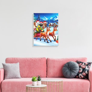 Lienzo Navidades Sleigh Animals Canvas Art 12" x 16"
