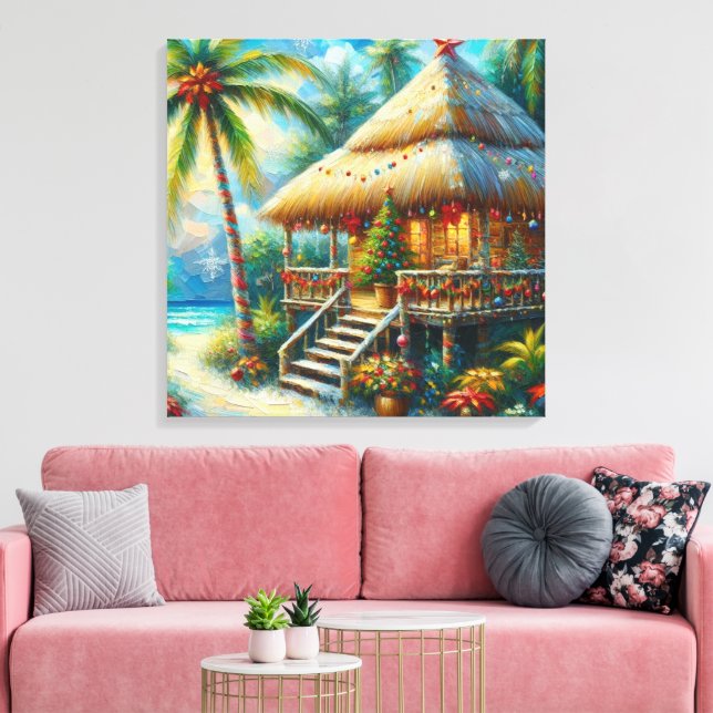 Lienzo Navidades Tropical Hut Palm Tree Beach Lights (Insitu (Sala de estar))