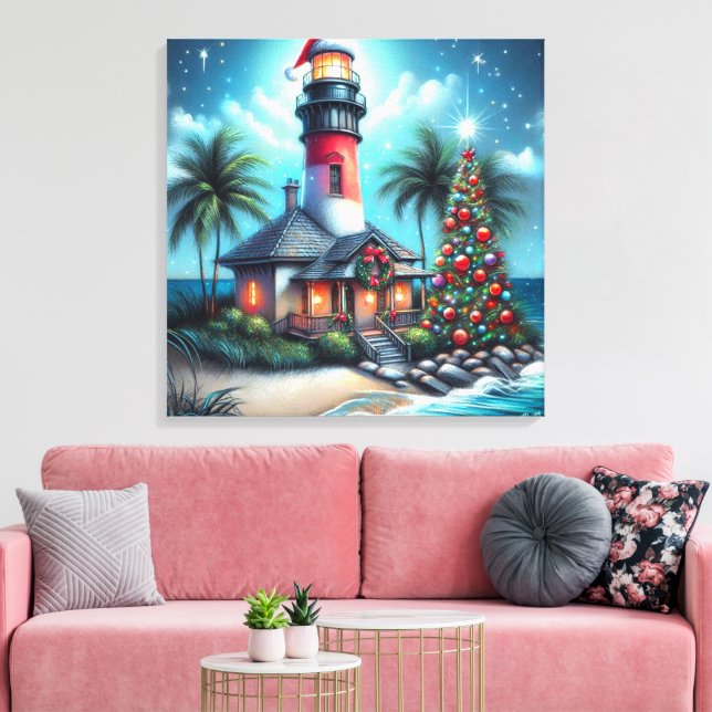 Lienzo Navidades tropicales caprichosos faro rojo Verde a (Insitu (Sala de estar))