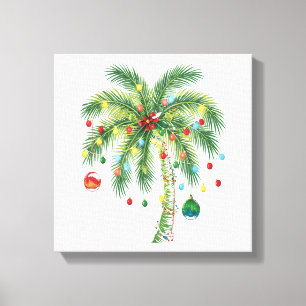 Lienzo Navidades tropicales Palm Tree con Luces y Ornam