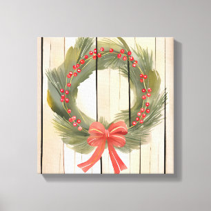 Lienzo Navidades Wreath Red Bow Acuarela De Pino De bon