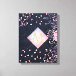 Lienzo Navy Rosegold Monograma Regalos Girona Floral Rosa