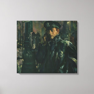 Lienzo Negocio Antiguo, Policía en Teléfono de Emergencia