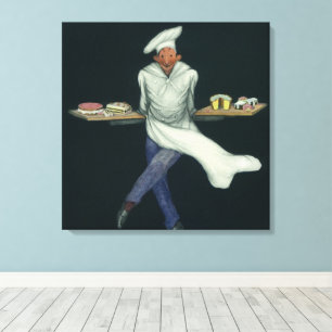 Lienzo Negocio de Comida Antigua, Panadero con Postres de