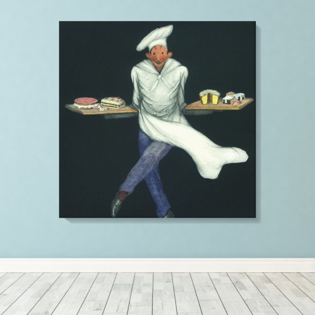 Lienzo Negocio de Comida Antigua, Panadero con Postres de (Insitu (piso de madera))