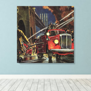 Lienzo Negocio Vintage, Bomberos Camiones de Bomberos