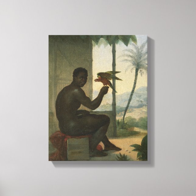 Lienzo Negro brasileño con pájaro tropical (Anverso)
